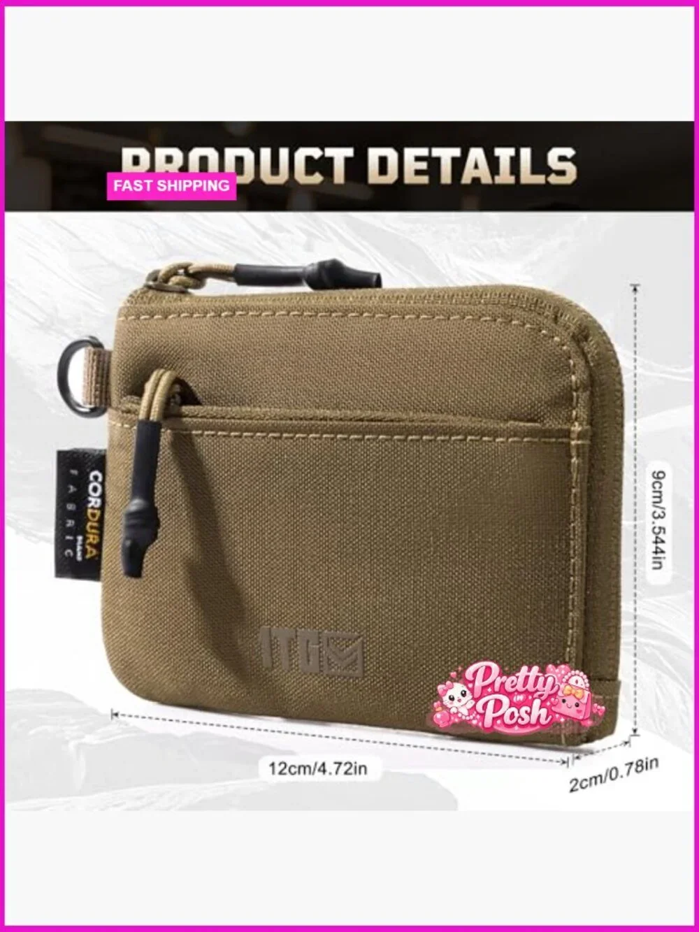 500D CORDURA Slim Minimalist Coin Purse with Zipper, Tactical ID Holder